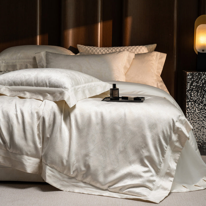 Silk-Feel Satin Duvet Cover Set with Flanged Border and Pillow Shams