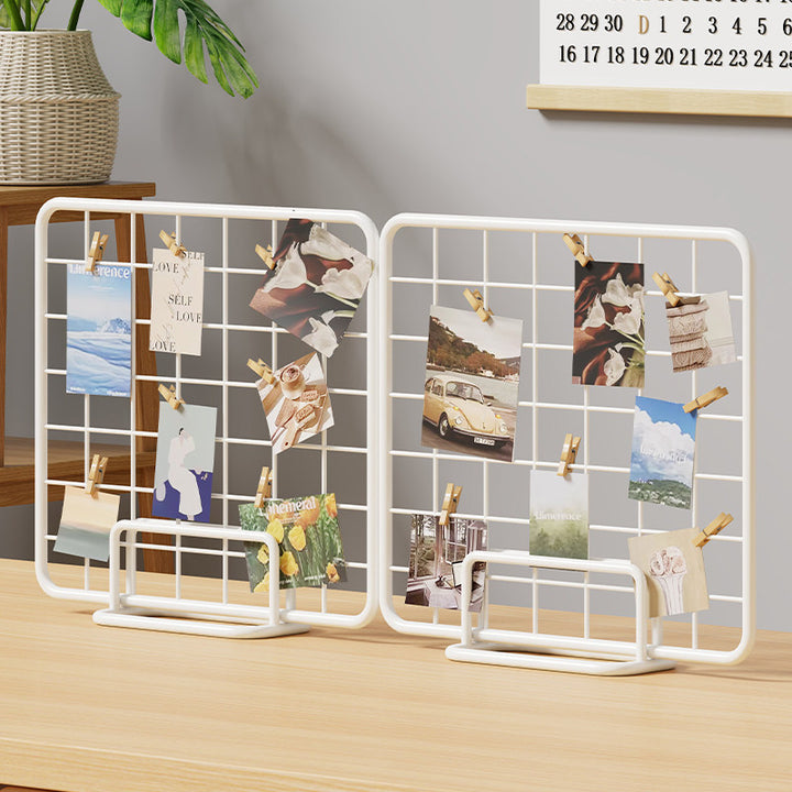 Desktop Wire Photo Grid Display with Stand and Mini Clips