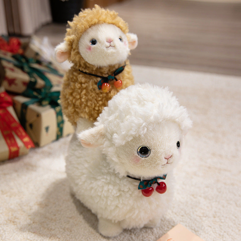 Curly Plush Lamb Comforter Toy with Embroidered Face and Decorative Bow Charm Stornfield