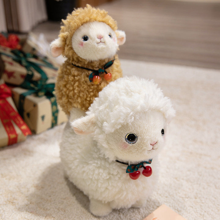 Curly Plush Lamb Comforter Toy with Embroidered Face and Decorative Bow Charm Stornfield