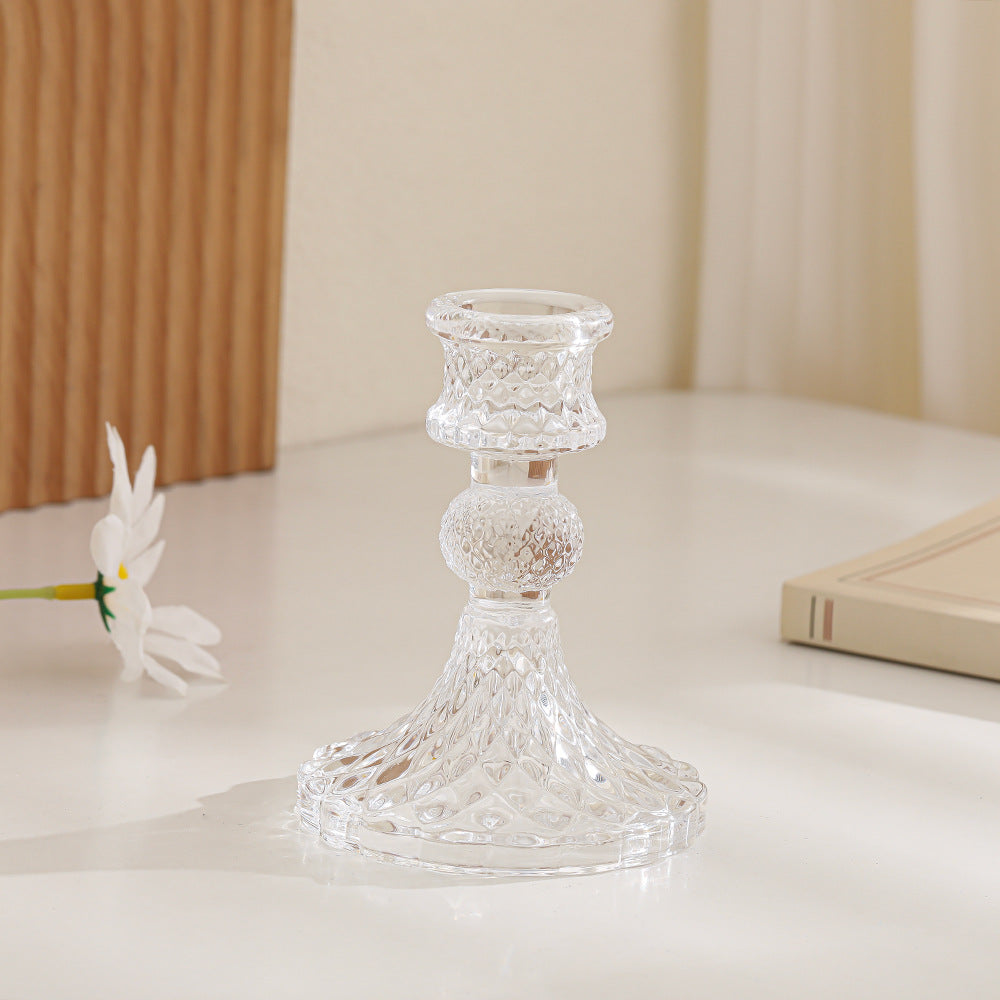 Crystal-cut Glass Candlestick Holder with Ribbed Stem Stornfield