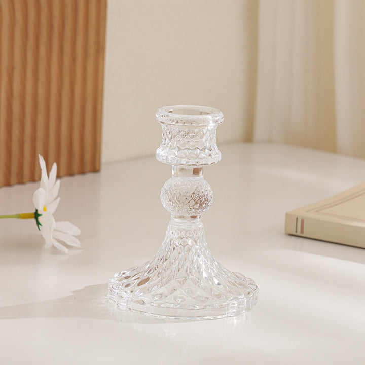 Crystal-cut Glass Candlestick Holder with Ribbed Stem Stornfield