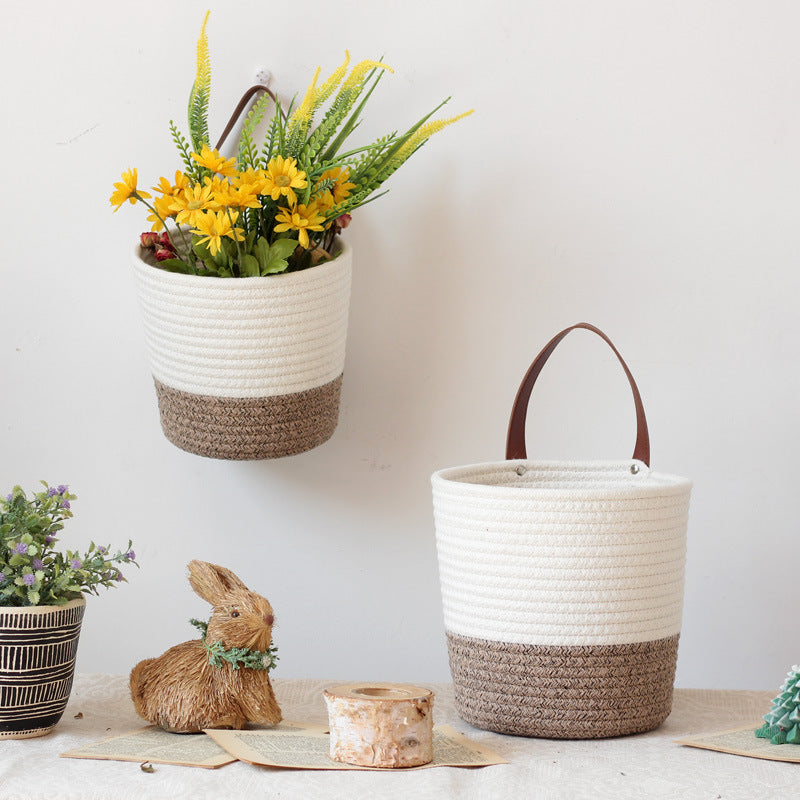 Decorative basket with leather handle Stornfield