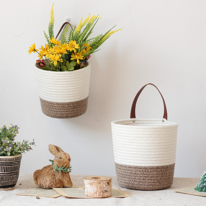 Decorative basket with leather handle Stornfield