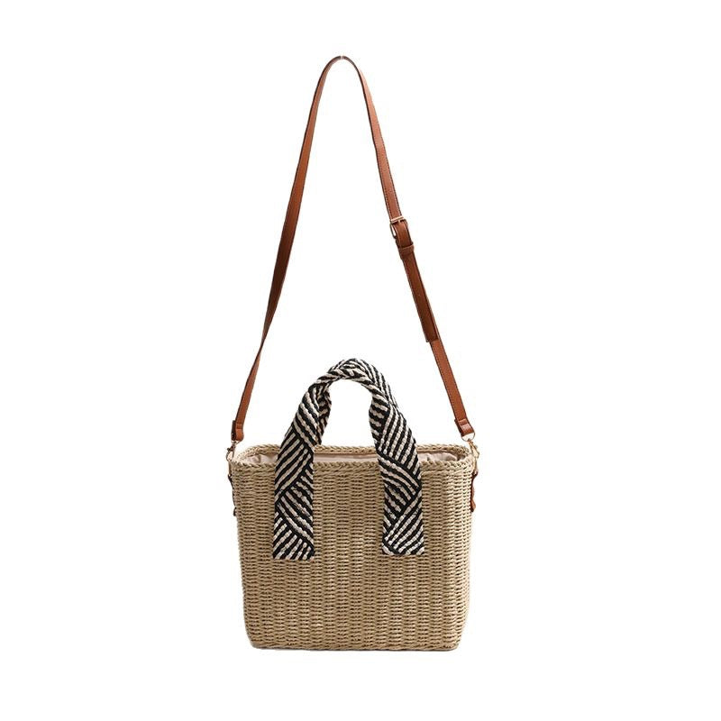 Woven natural material handbag with removable shoulder strap Stornfield