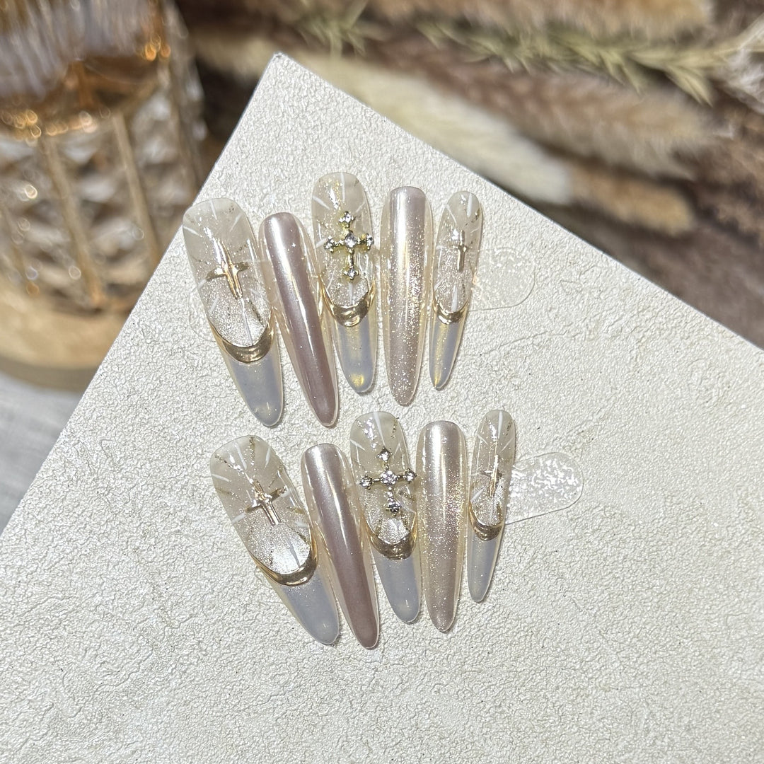 Glamorous Stiletto Press-On Nail Set with Artistic Accents Stornfield