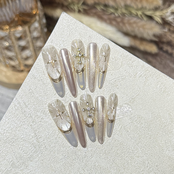 Glamorous Stiletto Press-On Nail Set with Artistic Accents Stornfield