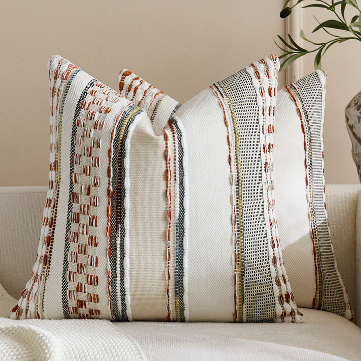 Handloom Textured Striped Square and Lumbar Pillow Covers