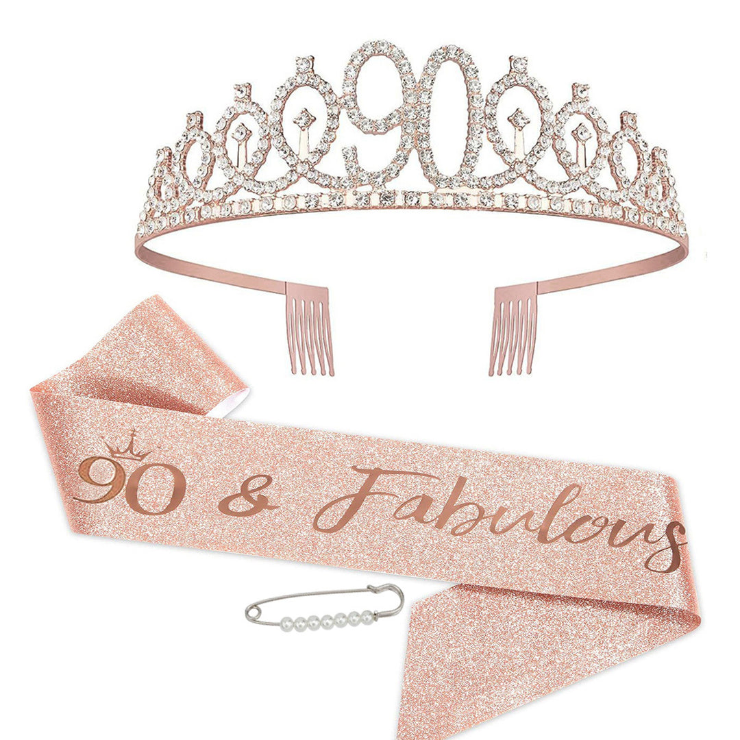 Women Crystal-Embellished Birthday Crown with Personalized Sash Stornfield