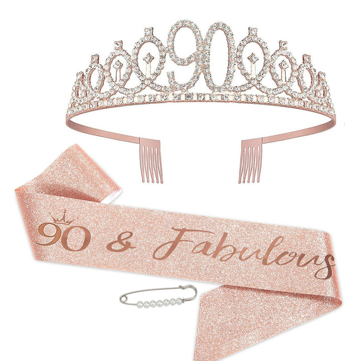 Women Crystal-Embellished Birthday Crown with Personalized Sash Stornfield