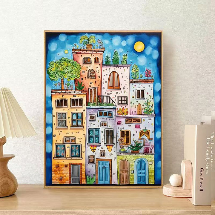 Whimsical Urban Landscape Canvas Art Print Stornfield