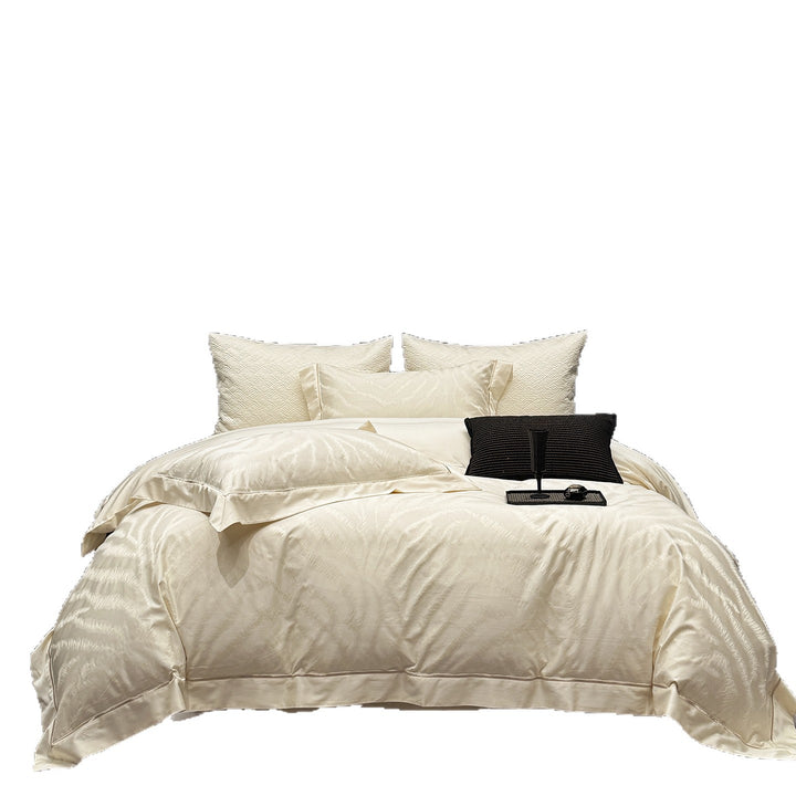 Elegant bed linen set made of cotton satin with subtle wave jacquard and satin edge