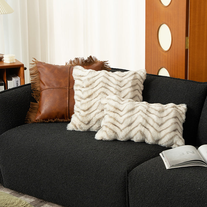 Luxurious faux fur designer pillow with serrated texture