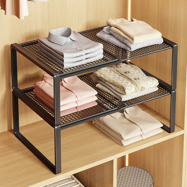 Expandable Metal Closet Shelf Riser and Stackable Wardrobe Organizer