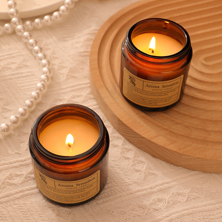 Aromatherapy Scented Soy Glass Jar Candle with Cotton Wick and Vintage Label