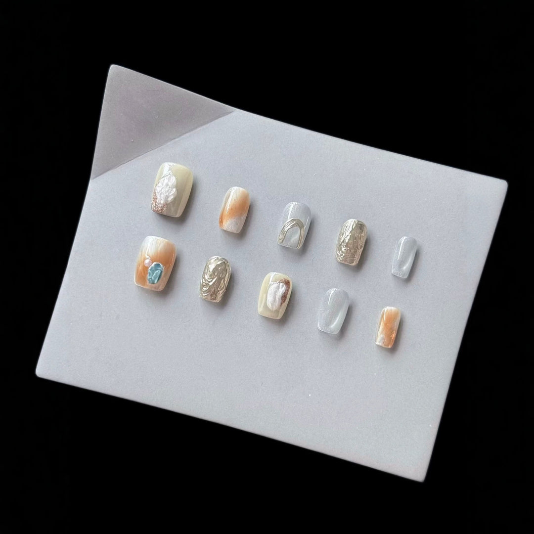 Decorative Press-On Nail Art Set with Marble Effect
