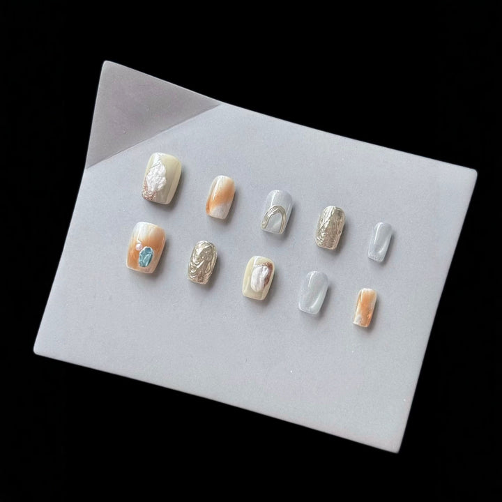 Decorative Press-On Nail Art Set with Marble Effect