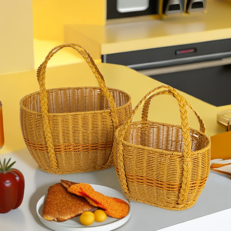 Ladies Handwoven Rattan Basket with Double Handle Stornfield