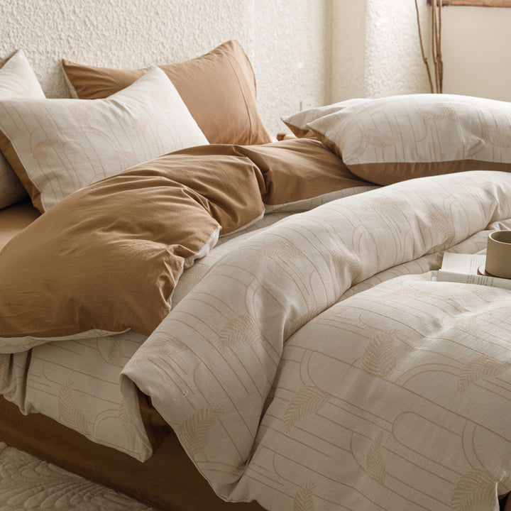 Premium duvet cover set made of cotton percale with subtle paisley relief texture