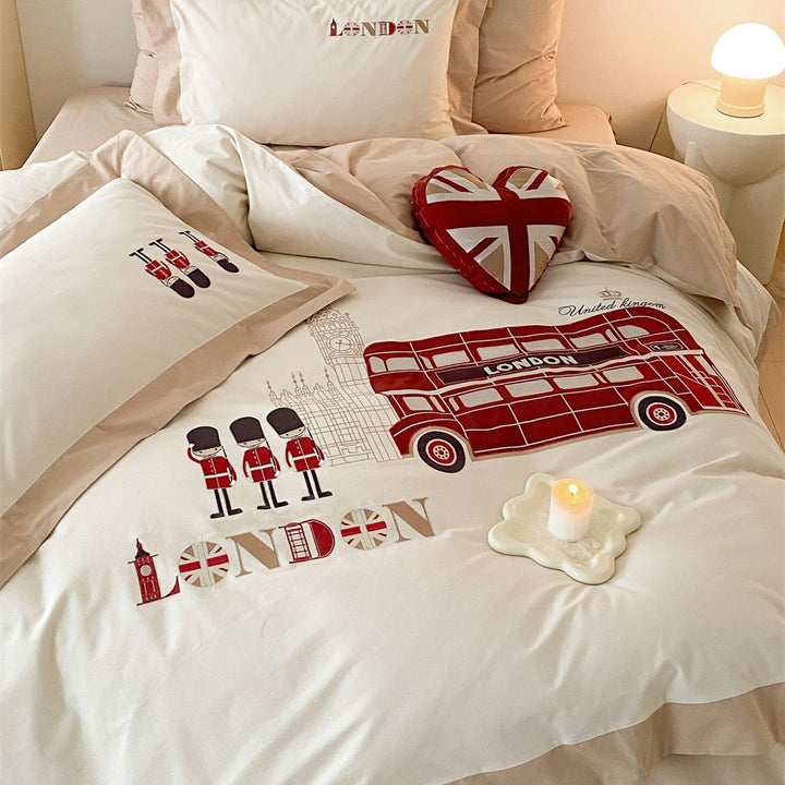 Children's Travel-Themed Cotton Percale Duvet Cover Bedding Set