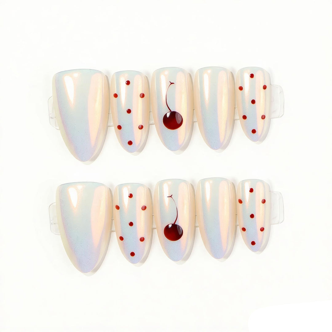 Artistic Press-On Nail Set with Cherry Accents Stornfield