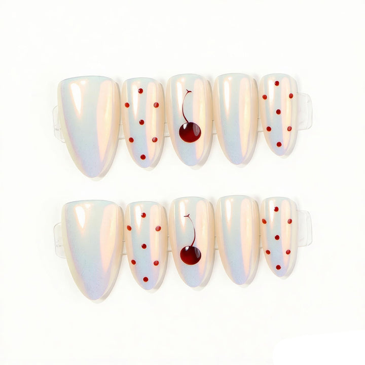 Artistic Press-On Nail Set with Cherry Accents Stornfield
