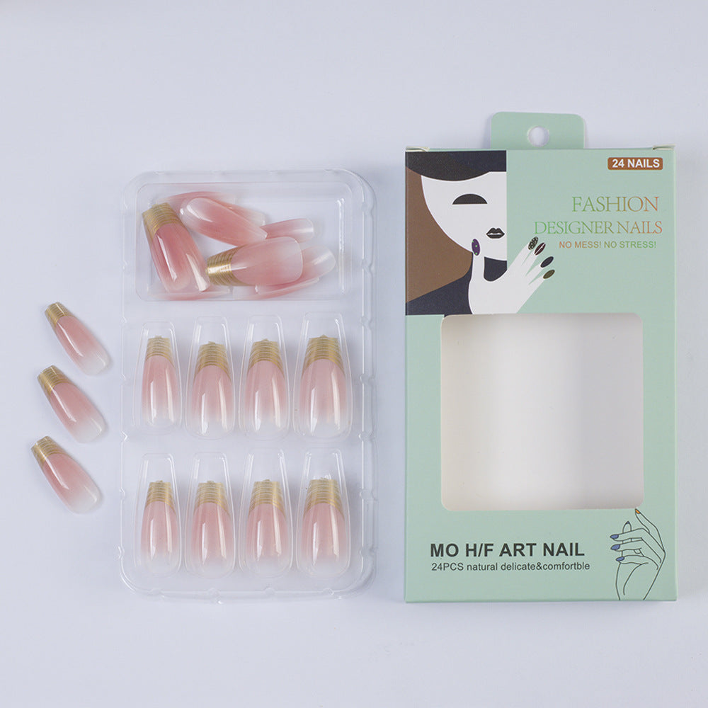 Acrylic Nail Set with Elegant Ombre Design and Golden Accents Stornfield
