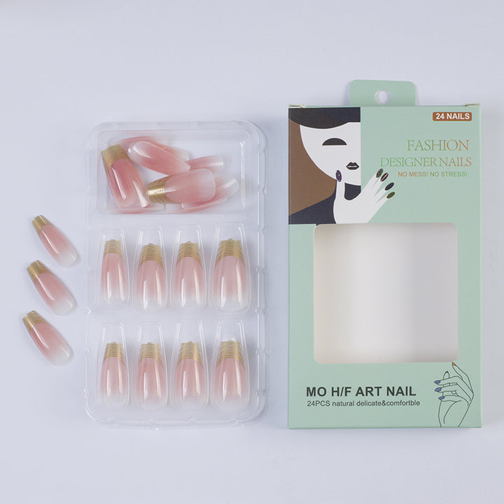 Acrylic Nail Set with Elegant Ombre Design and Golden Accents Stornfield
