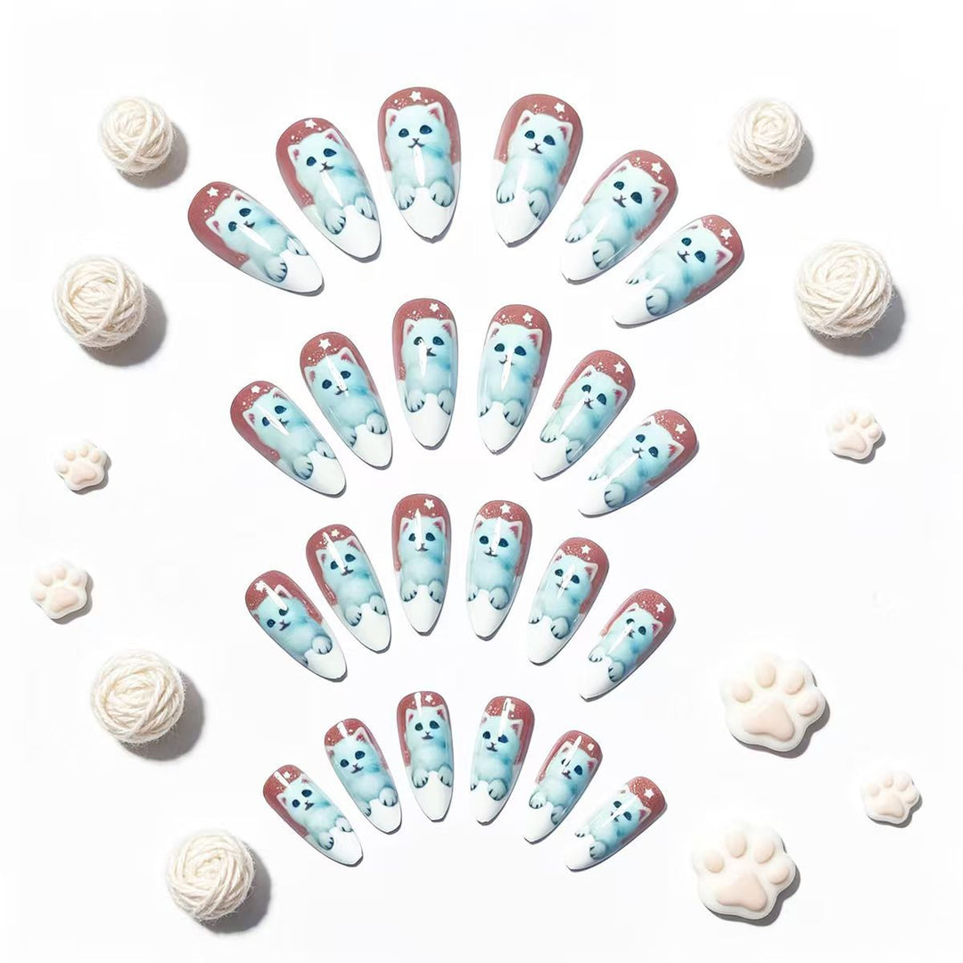 Creative artificial nails with playful cat design Stornfield