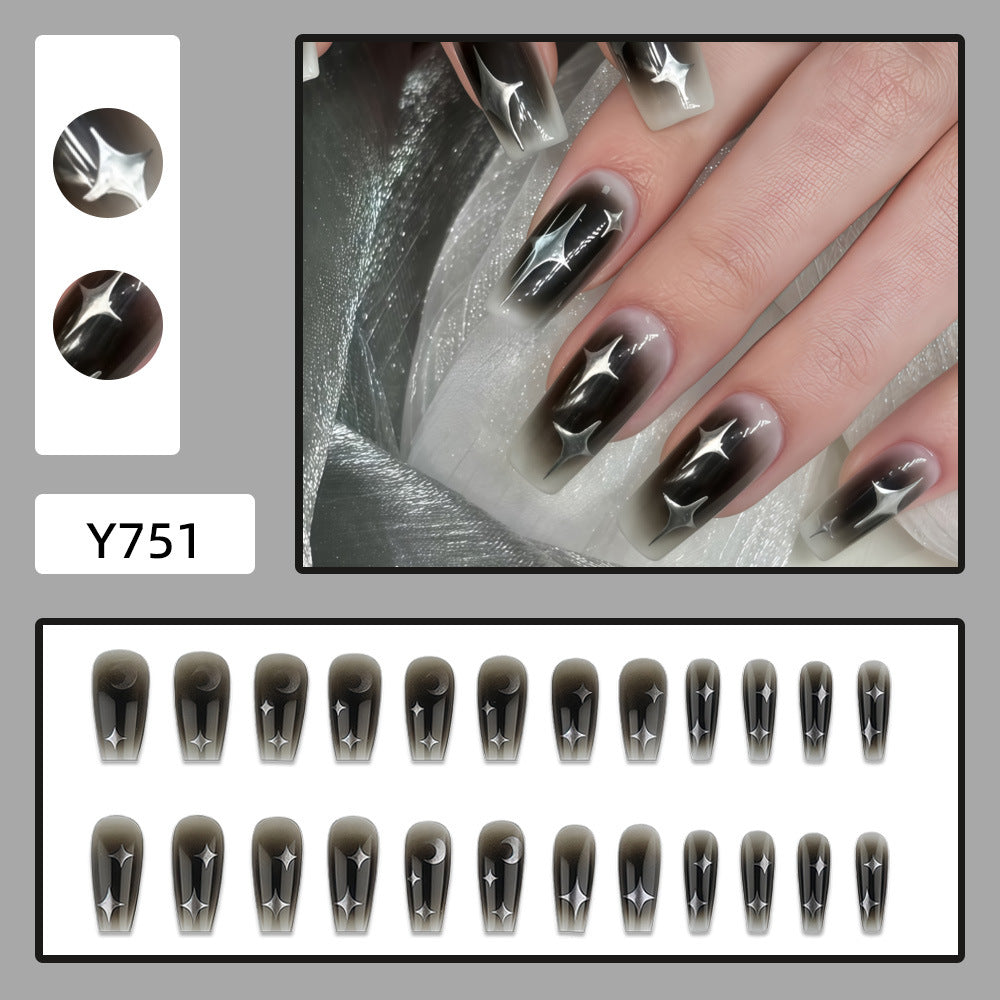 Artificial Nails in Elegant Moon Design with Shimmering Stars Stornfield