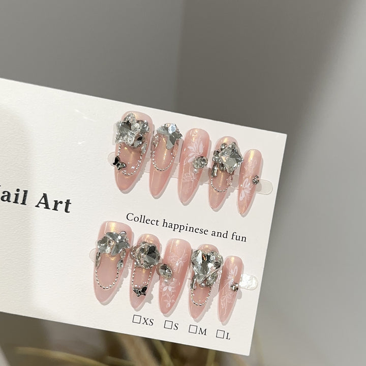 Decorative Press-On Nail Art Set with Crystal Accents