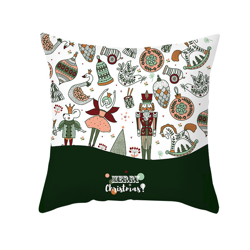 Square Linen-Blend Holiday Cushion Cover with Nutcracker & Vintage Ornament Print