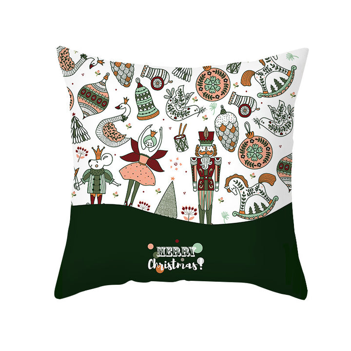 Square Linen-Blend Holiday Cushion Cover with Nutcracker & Vintage Ornament Print