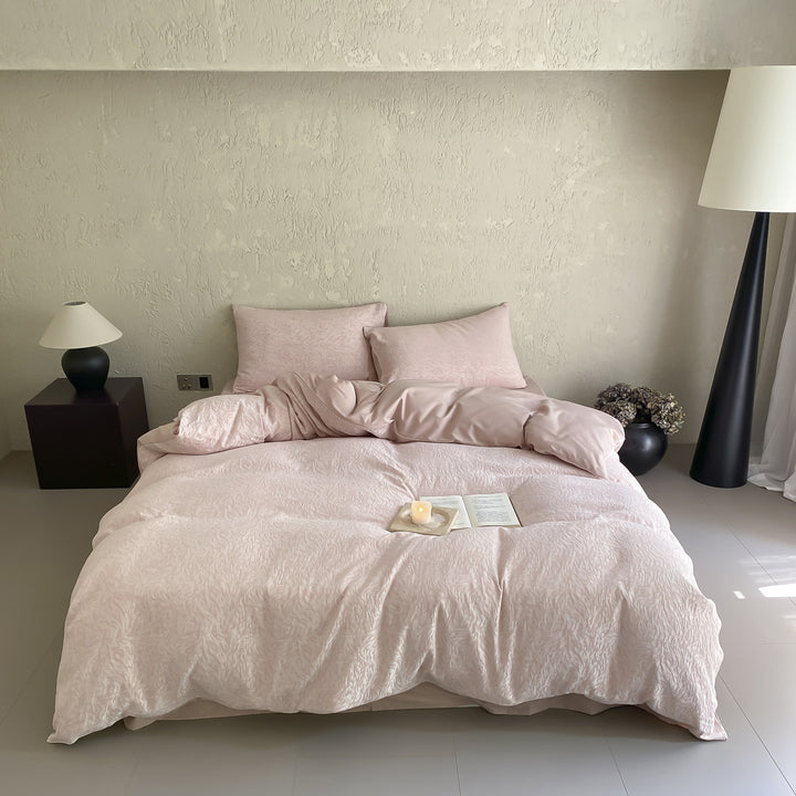 Floral Micro-Print Cotton Sateen Duvet Cover Set with Reversible Solid-Back and Pillow Shams