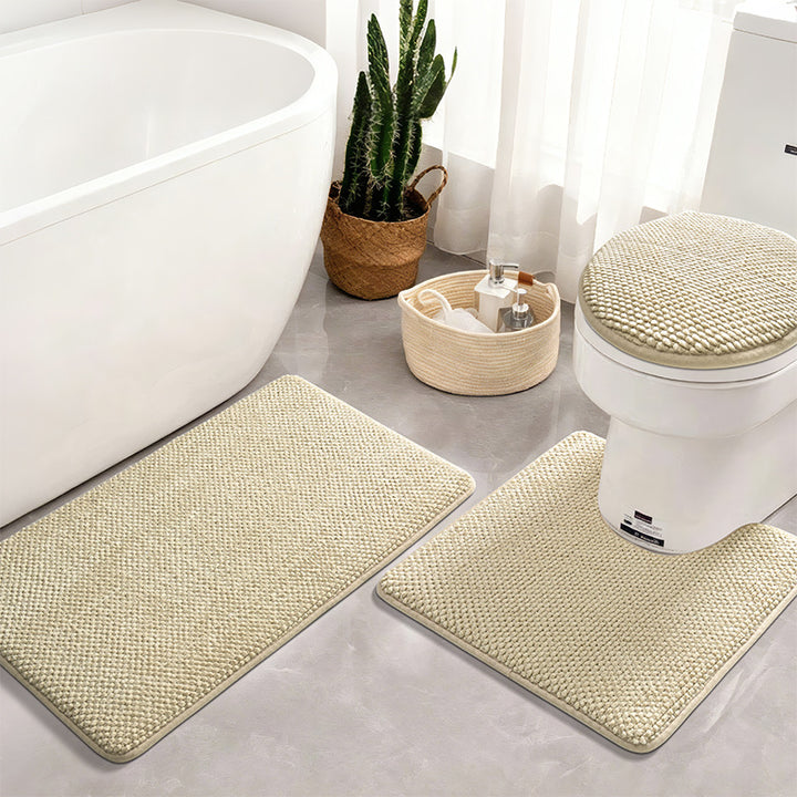 Textured Bath Mat and Toilet Lid Cover Set
