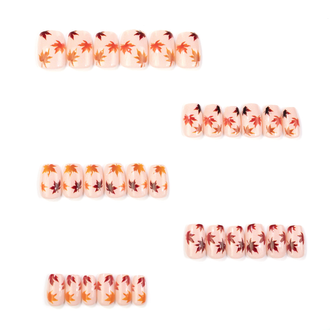Autumn-Inspired Leaf Pattern Press-On Nail Art Stornfield