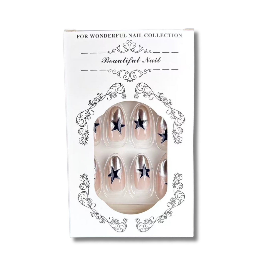 Elegant Star-Pattern Press-On Nail Art