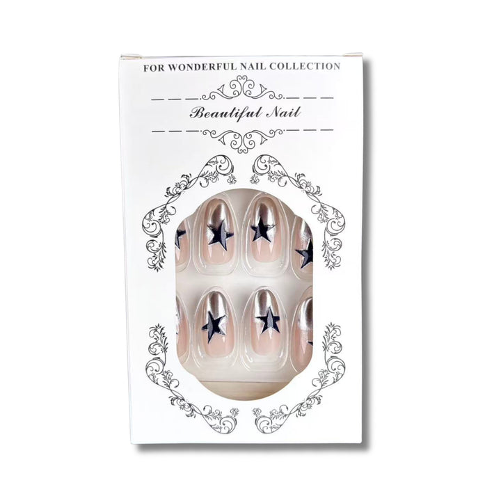Elegant Star-Pattern Press-On Nail Art