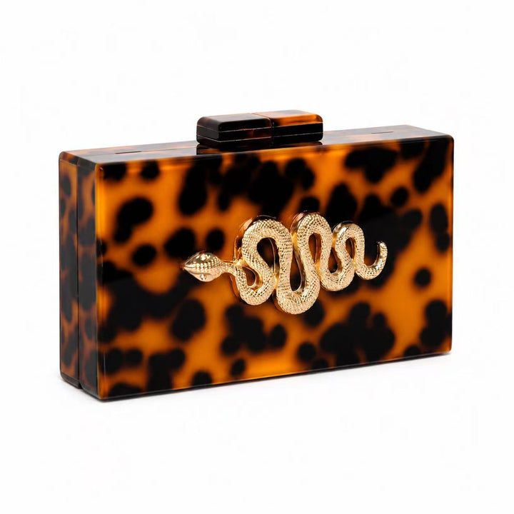 Exotic Snake-Embellished Acrylic Clutch