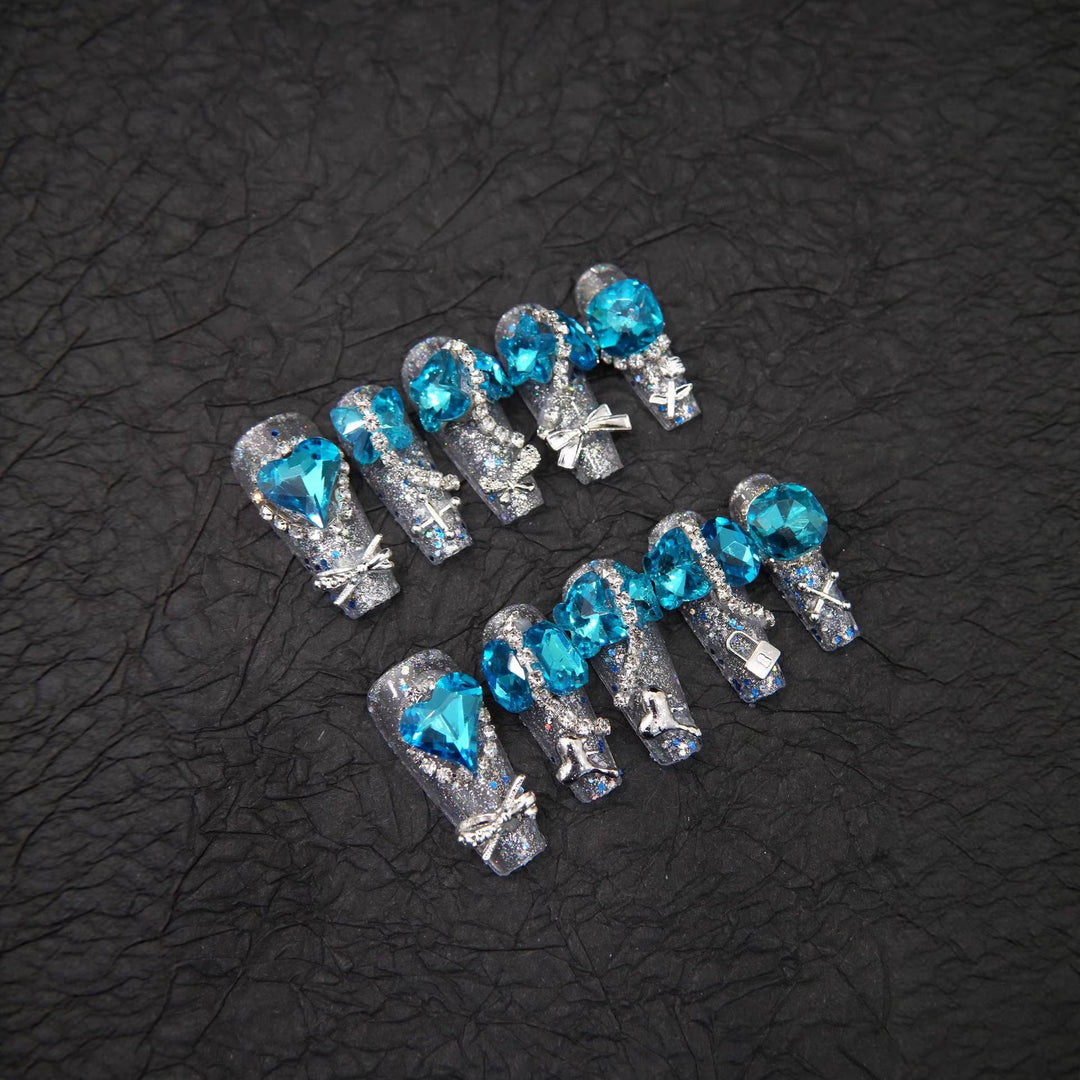 Glamorous Gemstone-Embellished Press-On Nails