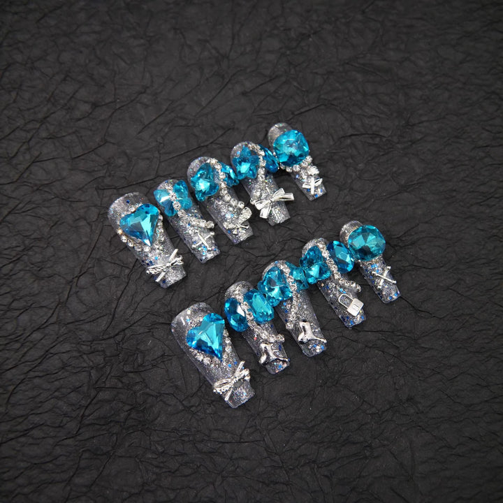 Glamorous Gemstone-Embellished Press-On Nails