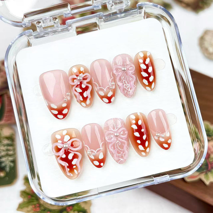Decorative Press-On Nail Set with Floral Embellishments 1790746076
