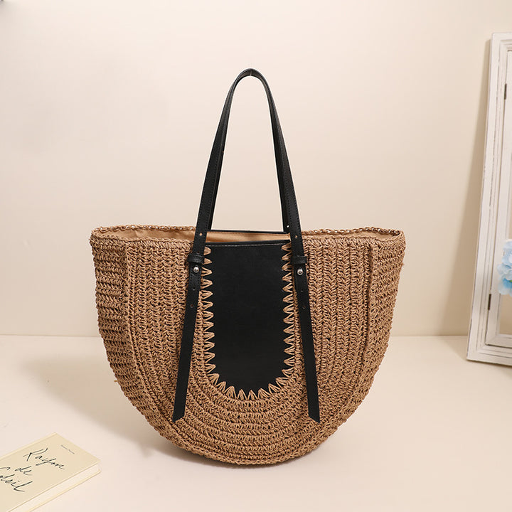 Elegant Handmade Straw Bag with Leather Accents Stornfield