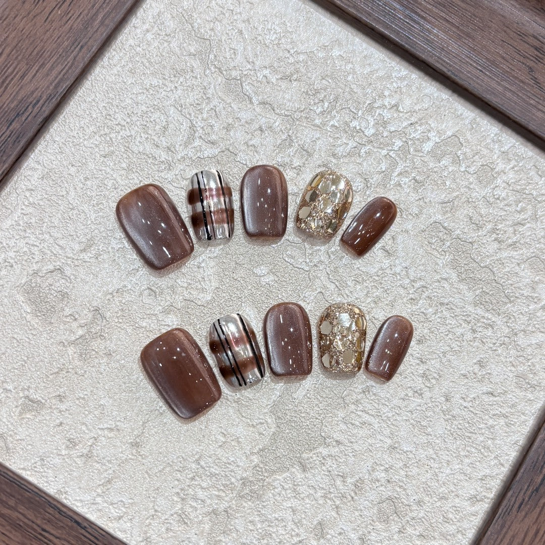 Artificial Nail Set with Glitter and Gold Accents Stornfield