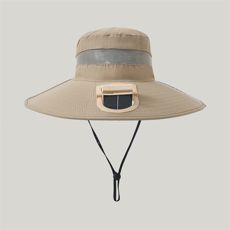 wide-brimmed outdoor sun hat with solar module, quiet mini fan, and adjustable chin strap Stornfield