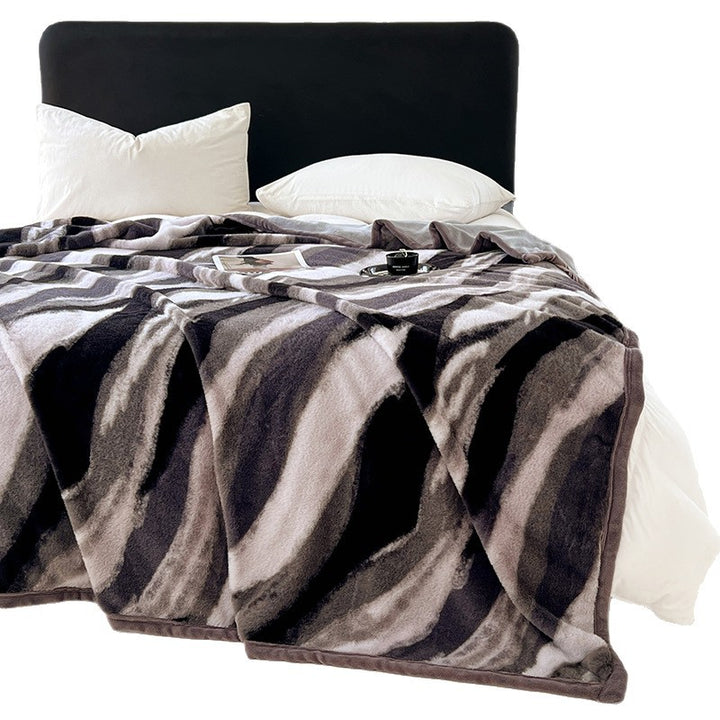 Extra soft microfiber living room blanket with wave pattern and velvet piping