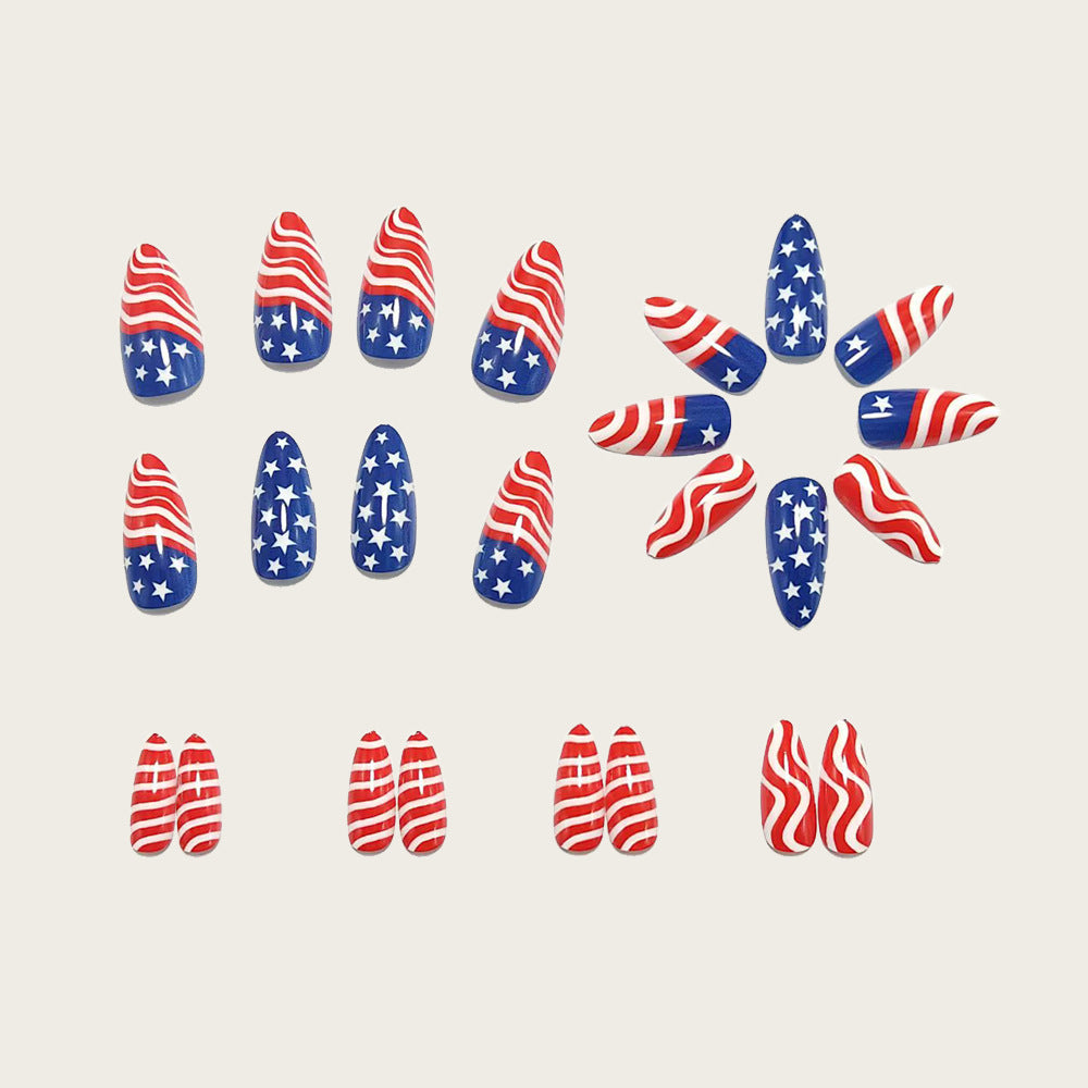Artificial Nails in Patriotic Waves and Stars Design Stornfield