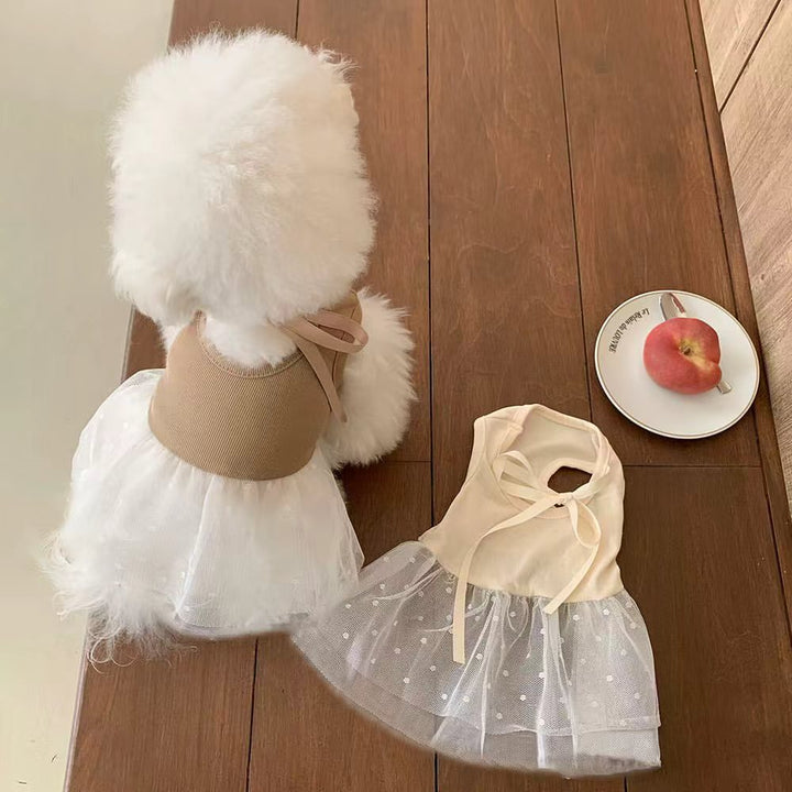 Pet Tulle Tutu Dress Harness with Ribbed Bodice and  Tie