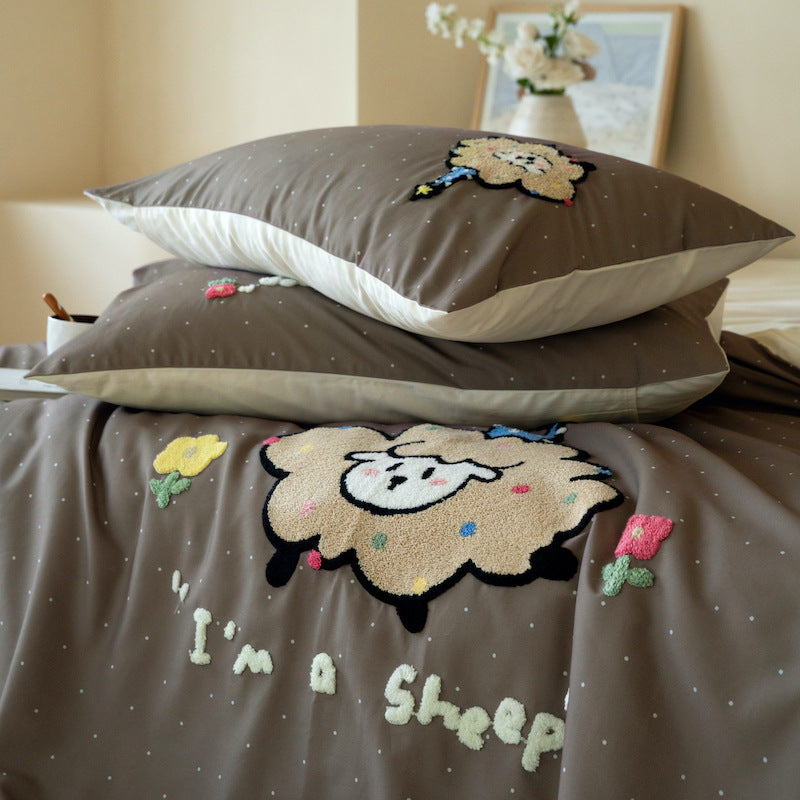 Whimsical Embroidered Cotton Duvet Cover Set with Reversible Back & Deep-Fit Corners