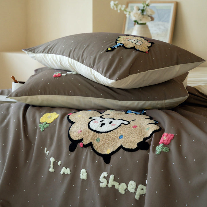 Whimsical Embroidered Cotton Duvet Cover Set with Reversible Back & Deep-Fit Corners